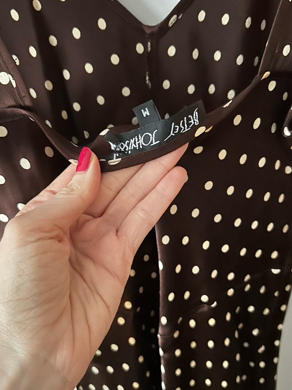 Vintage Betsey Johnson Brown Polka Dot V-Neck Slip Dress - Picture 4 of 7